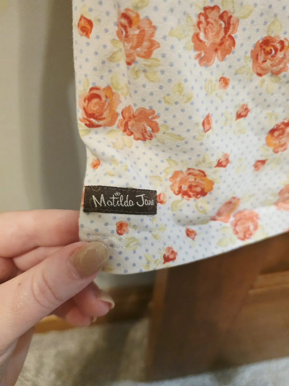 Matilda Jane White Long-Sleeve Top with Coral Rose Print
